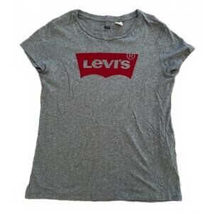 NEW Levi's Gray Red Graphic Tee T-Shirt Knit Top Short Sleeve Crew Neck M